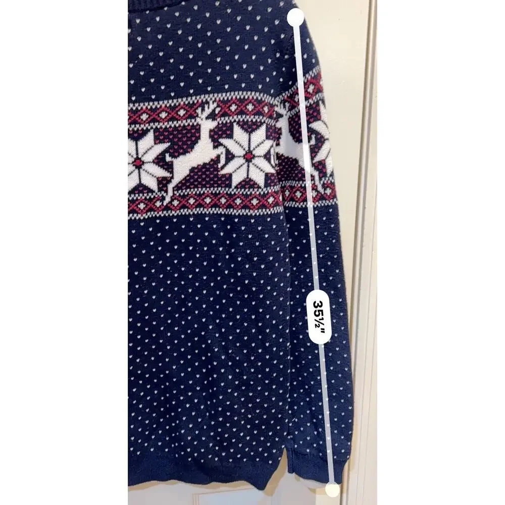 Crown & Ivy Christmas Fair Isle Reindeer Sweater Boys LARGE Navy Blue 100% Cottn
